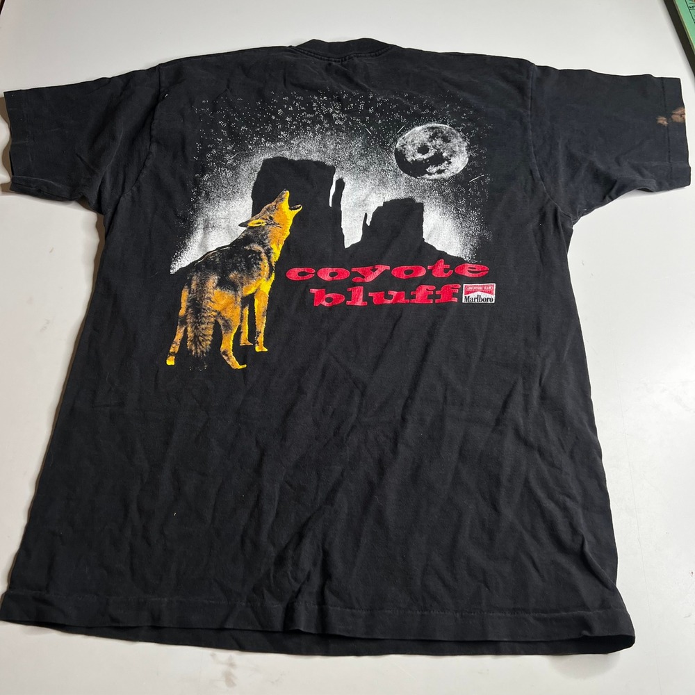 Vintage Marlboro Adventure Team Coyote Bluff Wolf T-Shirt Black XL Made in USA